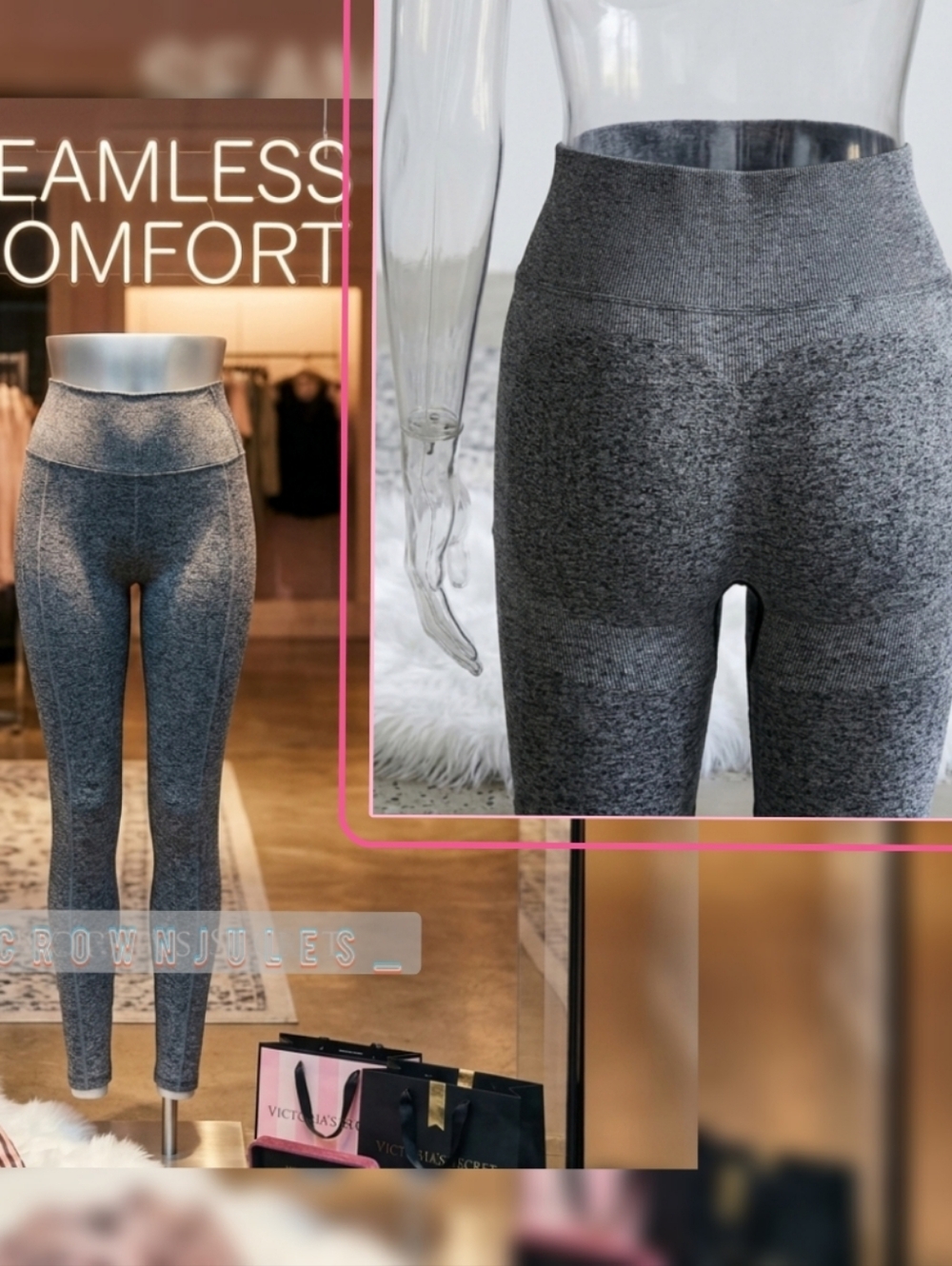 New Victoria Secret Pink Seamless Leggings M Gray Pants